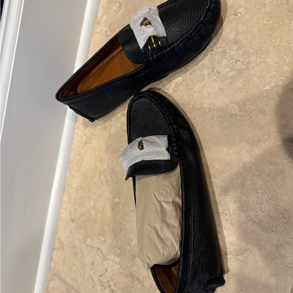 Coach Textured Black Loafers with Gold Accent - Picture 3 of 4